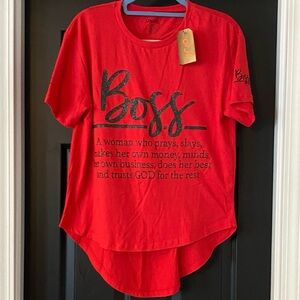 NWT woman’s on fire xl Red Graphic Tee with Boss Print